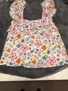 🌞NEW🌞Floral Ruffle Tank Top - Pink, Orange & Purple, Size Large